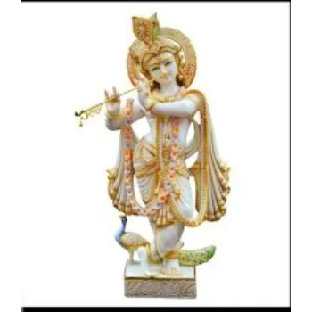 Painted Hindu Marble Krishna Statue